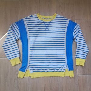 Women's Blue, White and Yellow Striped Crewneck Sweatshirt - Size Small